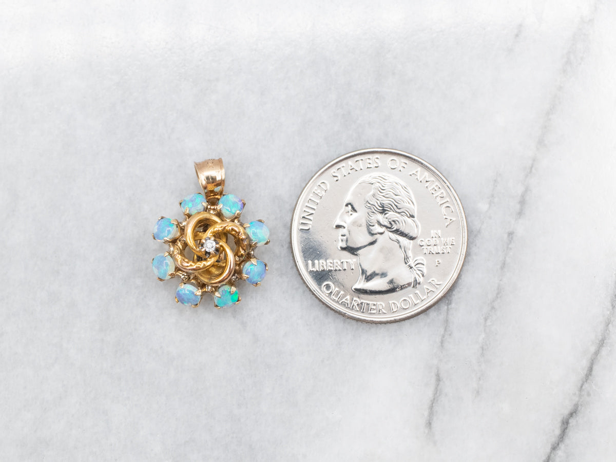 Antique Old Mine Cut Diamond and Opal Lover's Knot Pendant