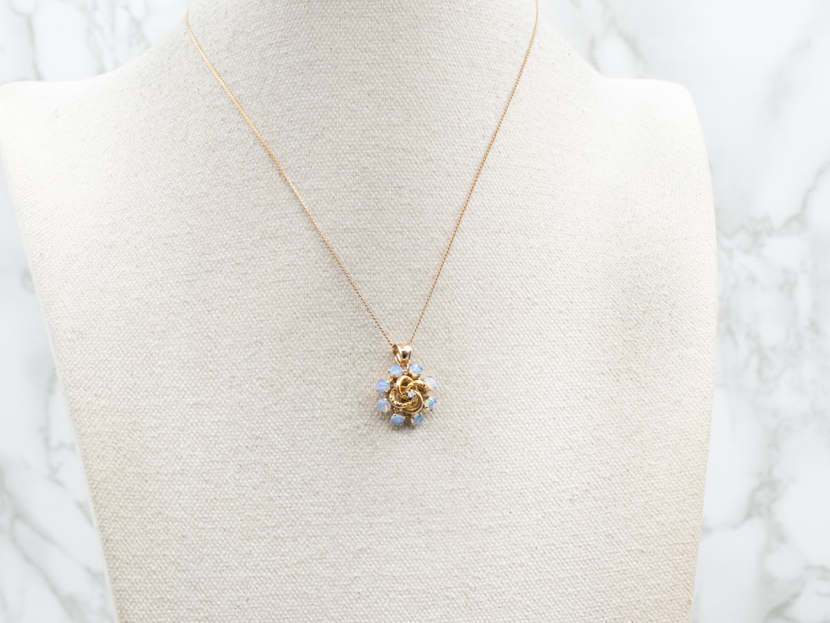 Antique Old Mine Cut Diamond and Opal Lover's Knot Pendant