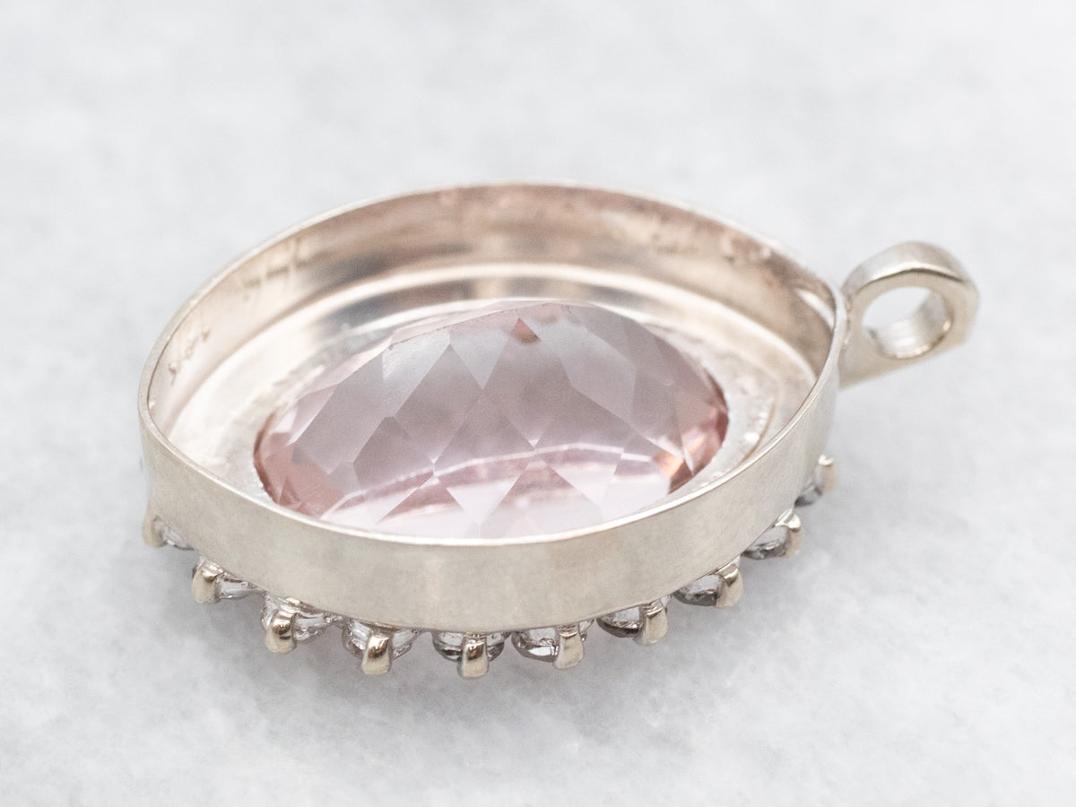 Morganite and Diamond Halo White Gold Pendant