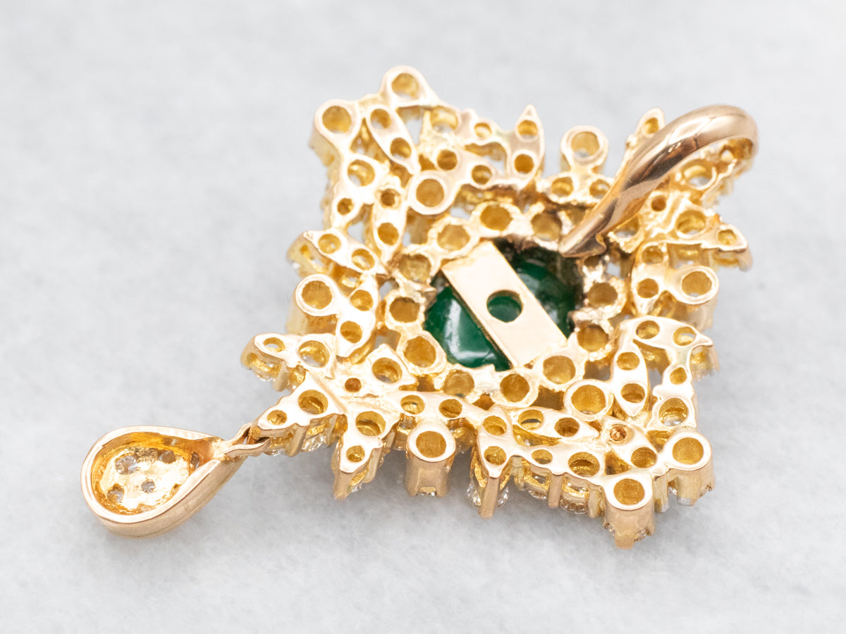 Emerald Cabochon and Diamond Cluster Pendant