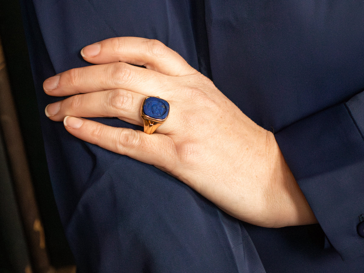 Men's Vintage Lapis Intaglio Statement Ring