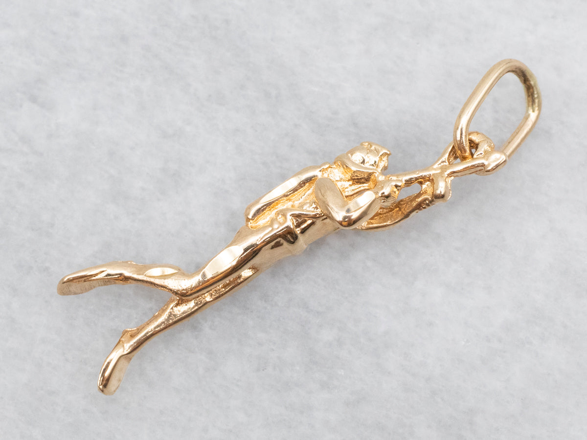 Yellow Gold Scuba Spear Fisherman Charm