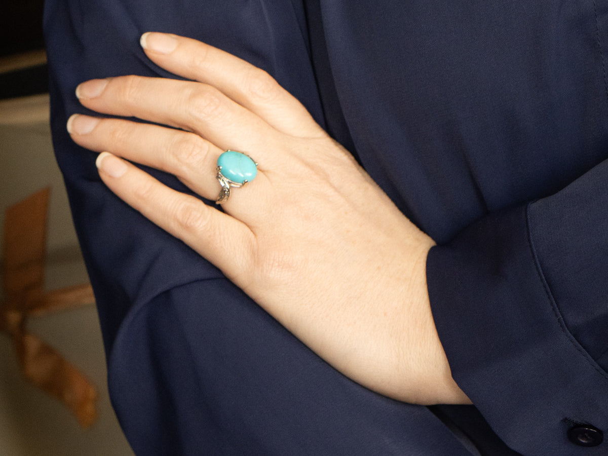 Turquoise and Diamond Bypass Ring