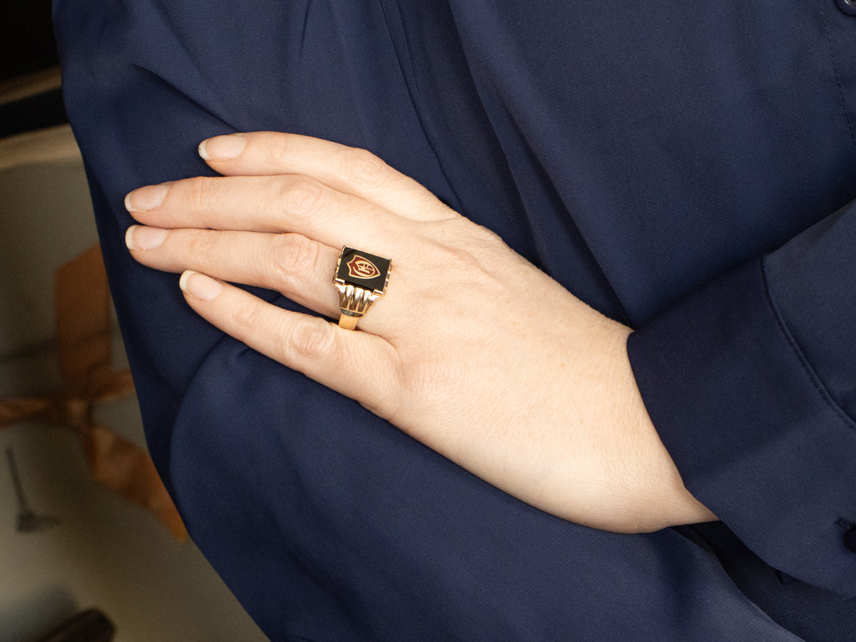 Black Onyx and Enamel "O" Monogram Signet Ring
