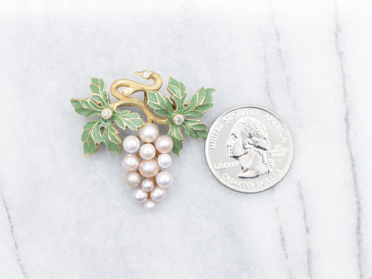 Antique Pearl and Diamond Grape Vine Brooch or Pendant