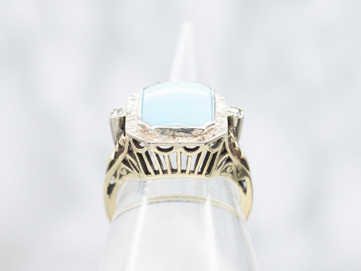 Art Deco Turquoise and Diamond Filigree Ring