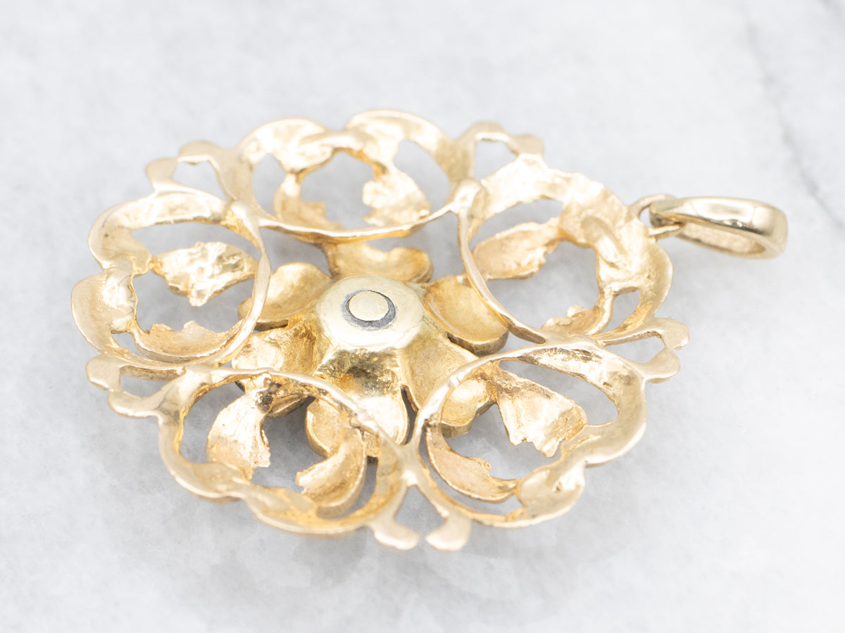Art Nouveau Diamond and Enamel Flower Pendant
