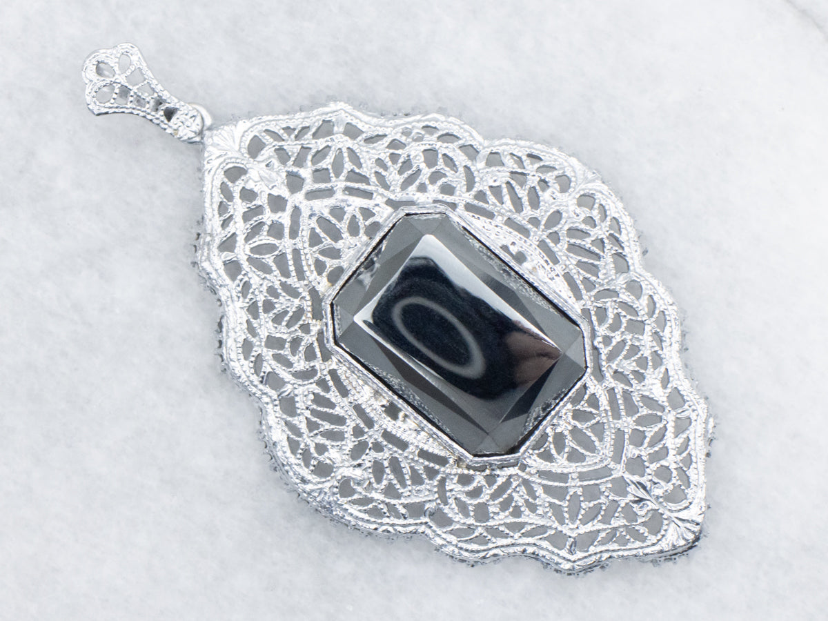 Art Deco Hematite Filigree Pendant