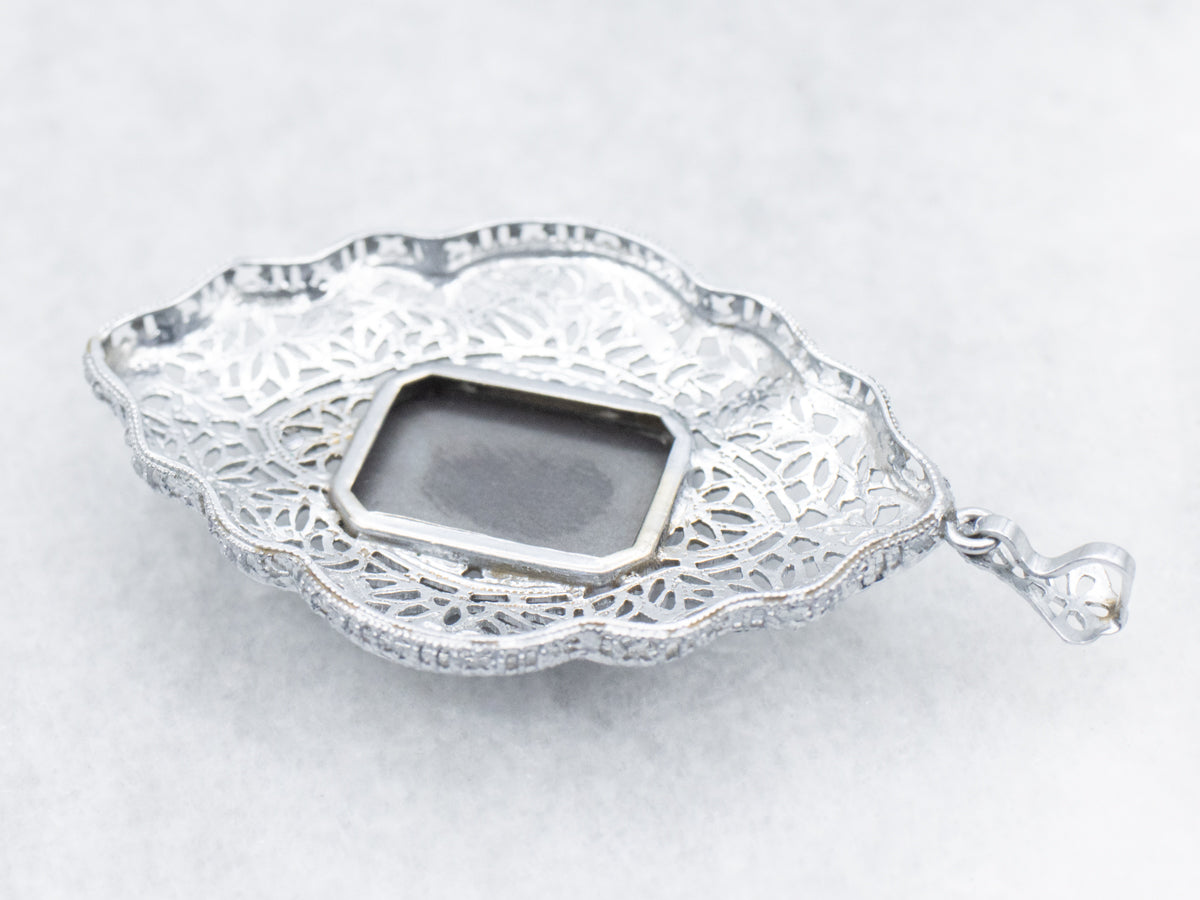 Art Deco Hematite Filigree Pendant
