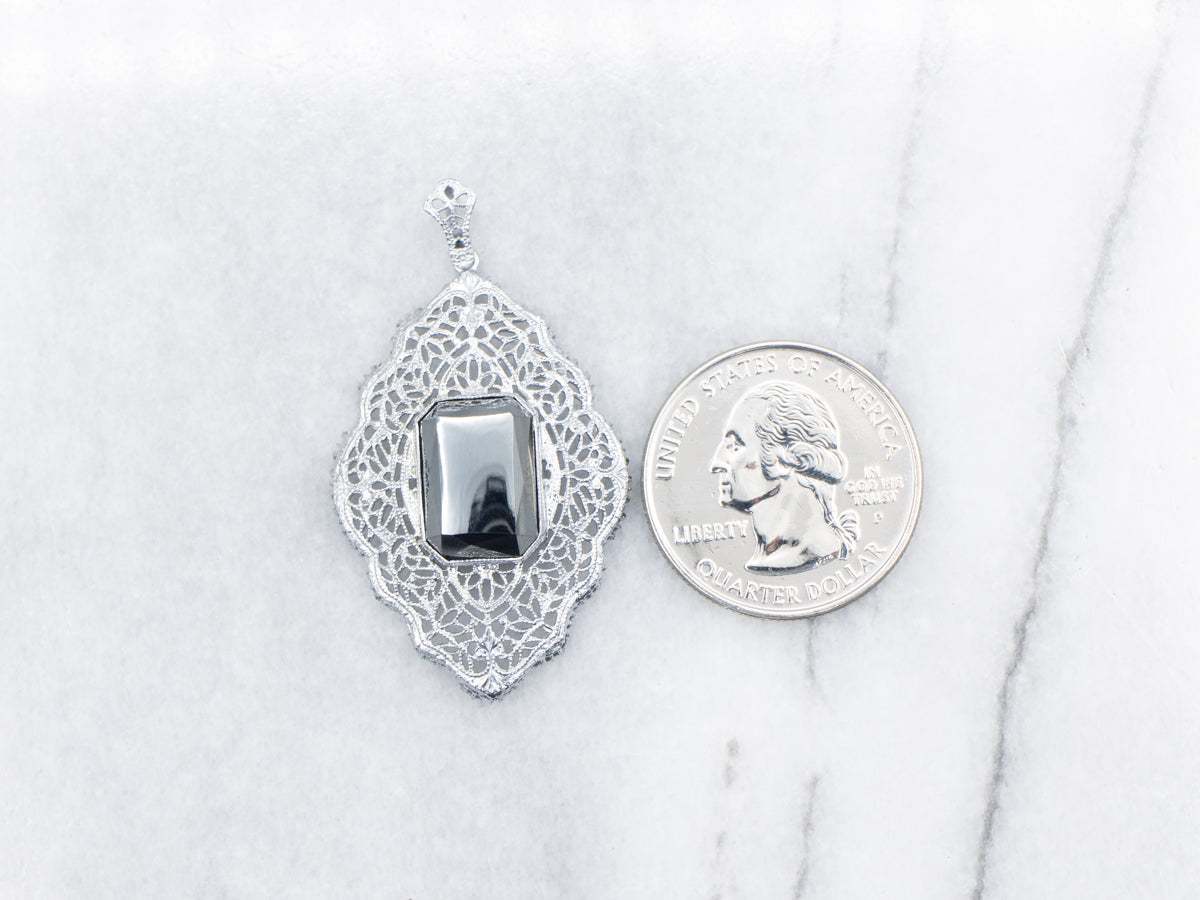 Art Deco Hematite Filigree Pendant