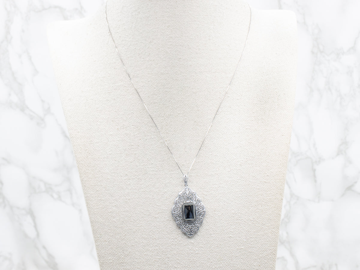 Art Deco Hematite Filigree Pendant