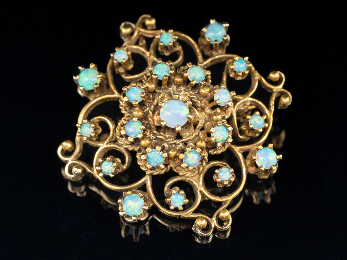 Victorian Opal and Gold Filigree Brooch or Pendant