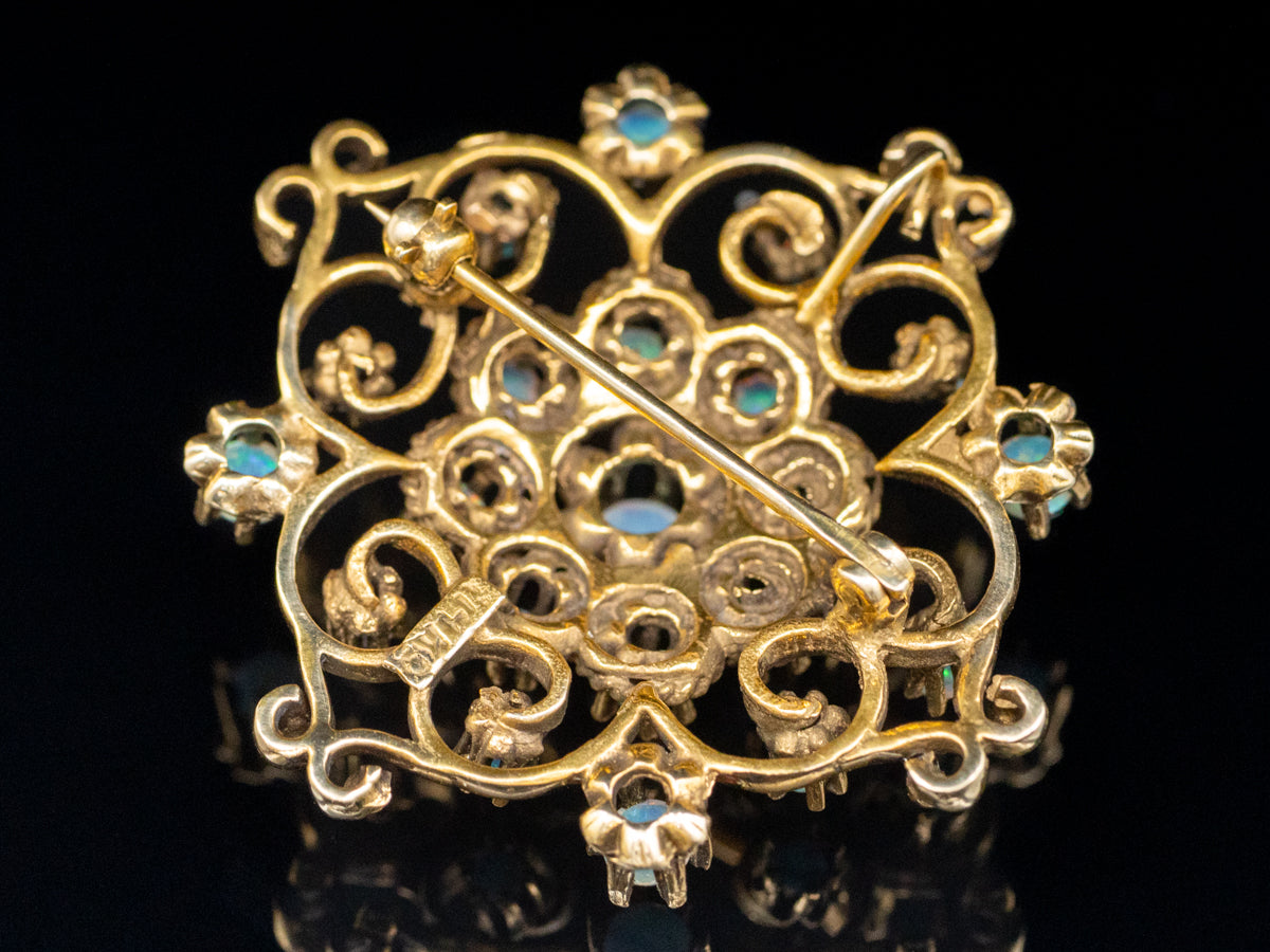 Victorian Opal and Gold Filigree Brooch or Pendant