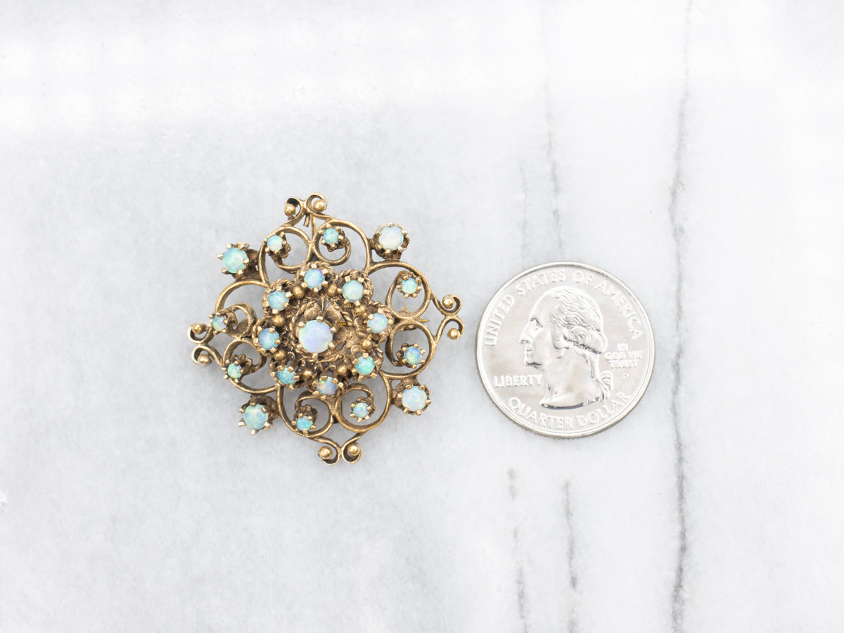 Victorian Opal and Gold Filigree Brooch or Pendant