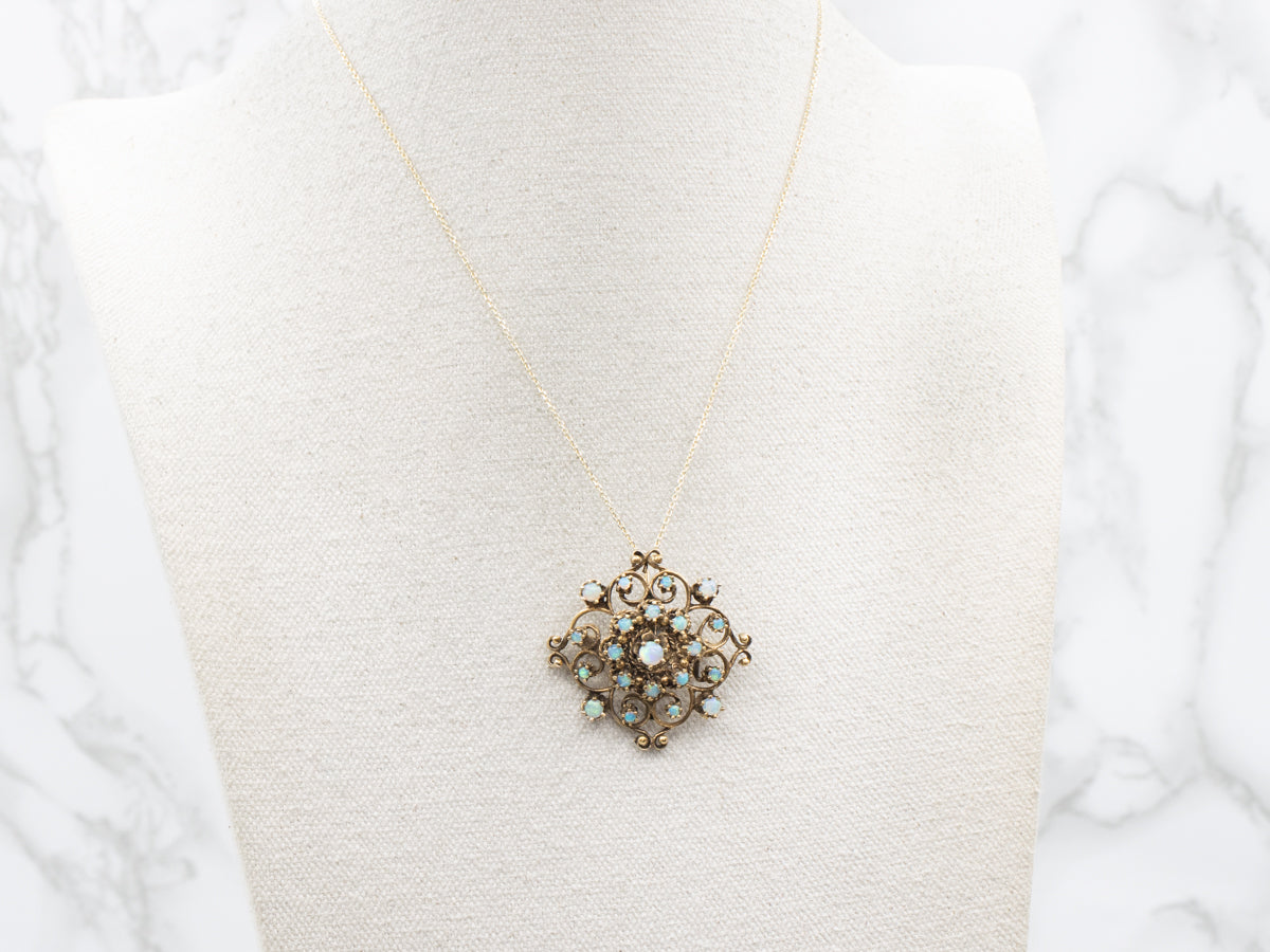 Victorian Opal and Gold Filigree Brooch or Pendant