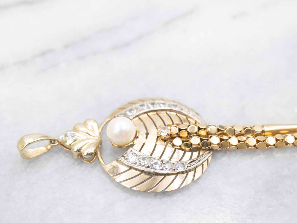 Retro Pearl Diamond and Synthetic Spinel Tassel Pendant
