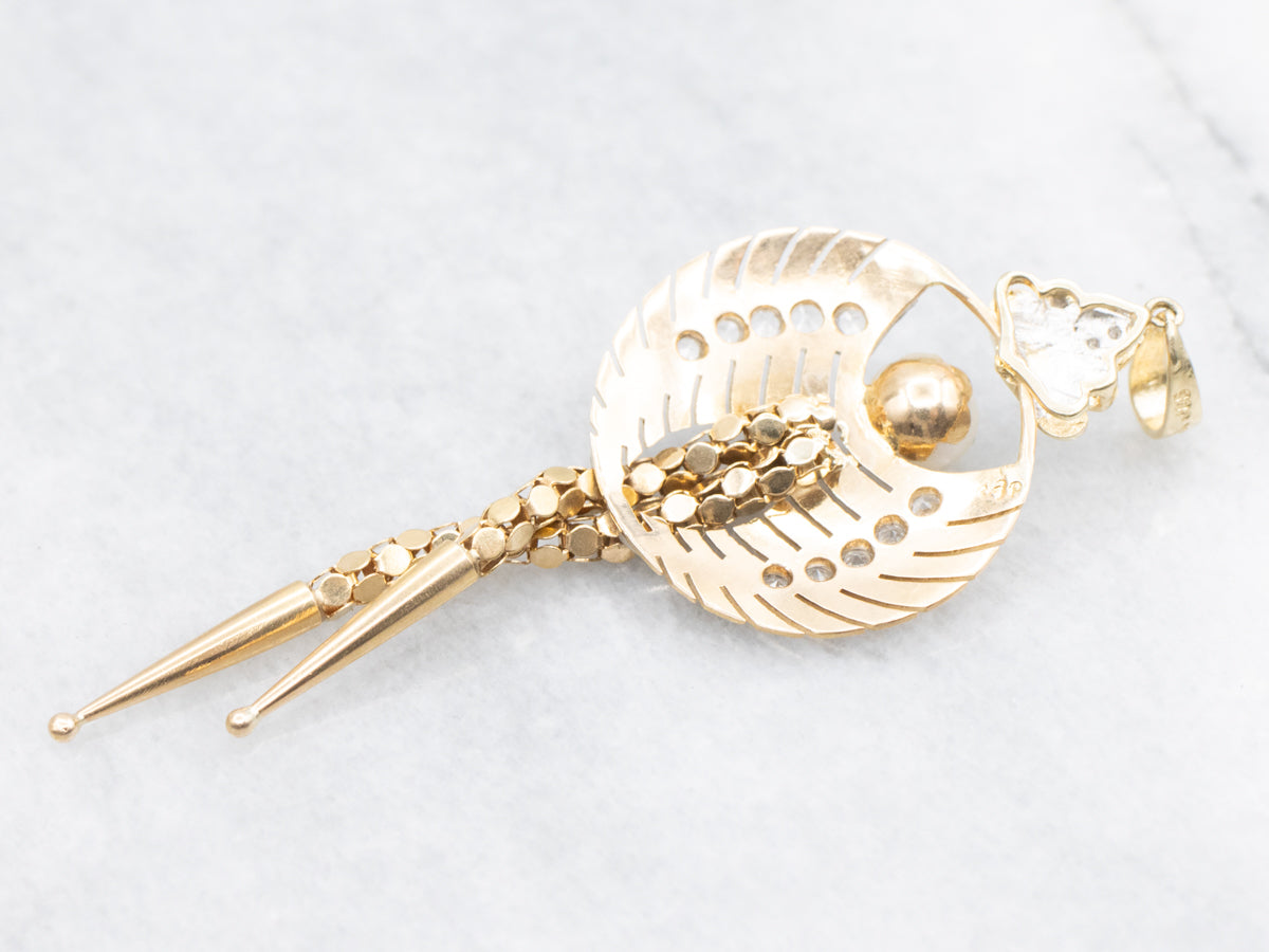 Retro Pearl Diamond and Synthetic Spinel Tassel Pendant