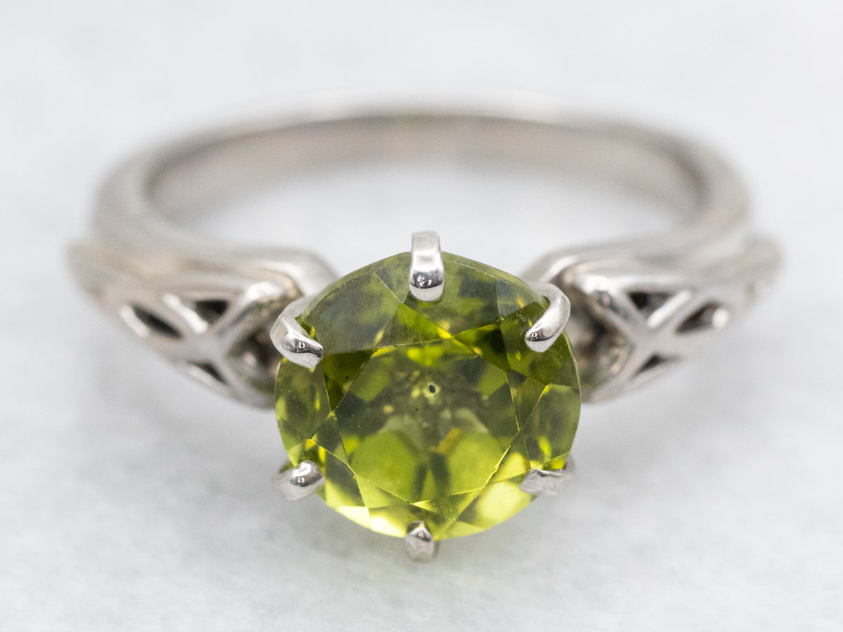Palladium Peridot Celtic Solitaire Ring