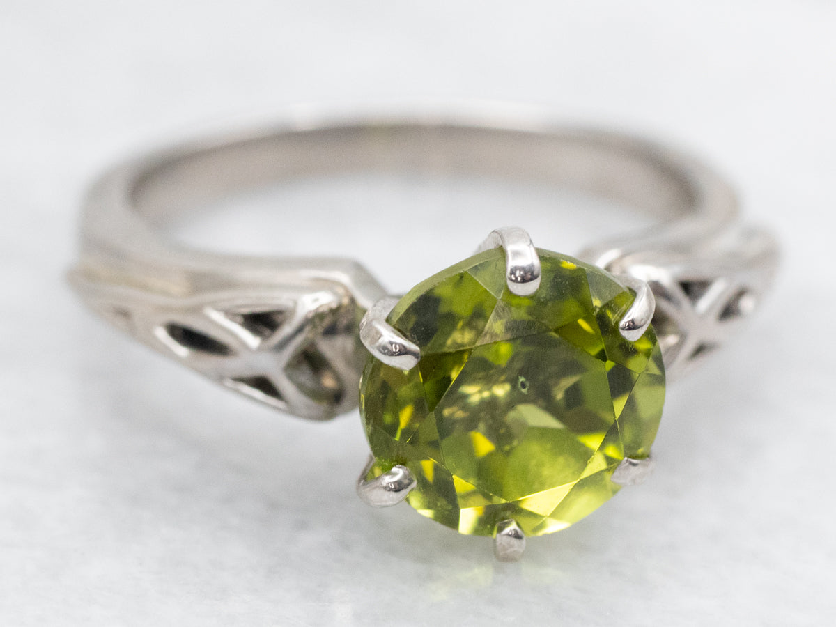 Palladium Peridot Celtic Solitaire Ring