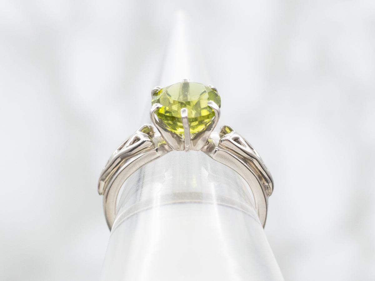 Palladium Peridot Celtic Solitaire Ring