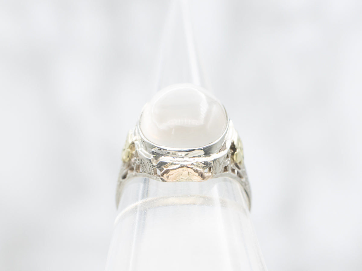 Floral Art Deco Moonstone Solitaire Ring