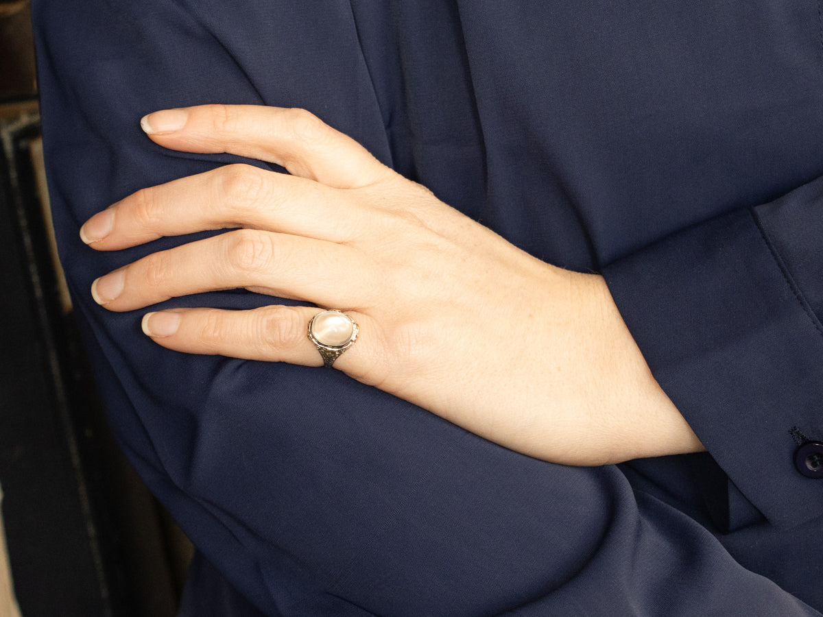 Floral Art Deco Moonstone Solitaire Ring