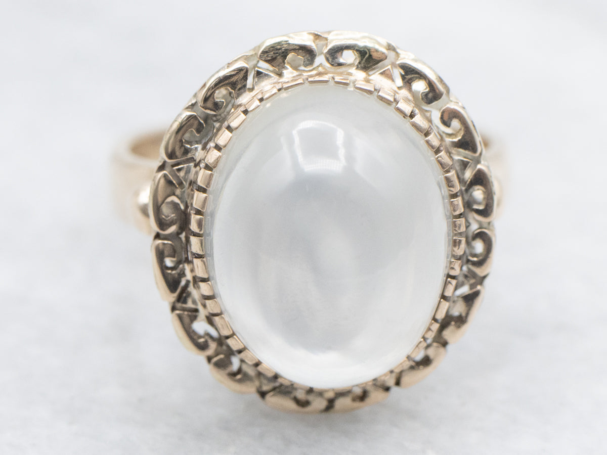 Vintage Moonstone Ring with Decorated Frame