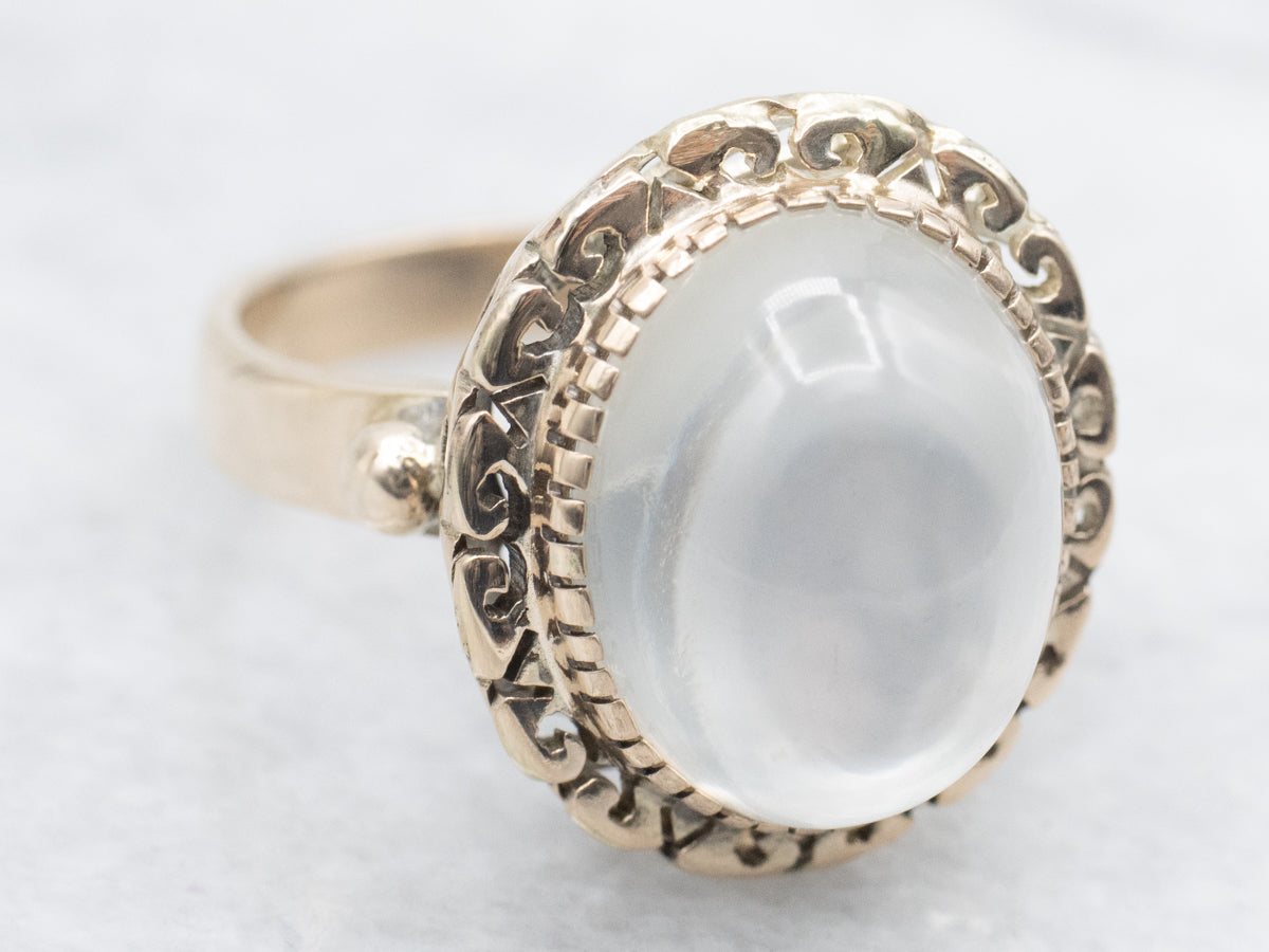 Vintage Moonstone Ring with Decorated Frame