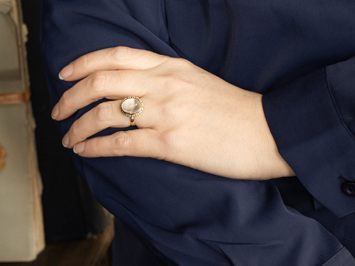Vintage Moonstone Ring with Decorated Frame