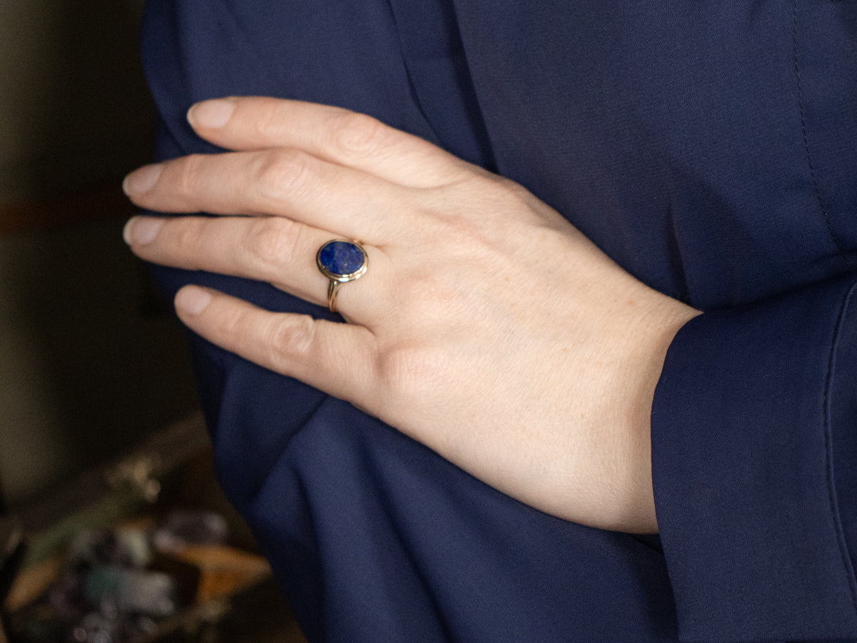 Vintage Gold Lapis Lazuli Solitaire Ring