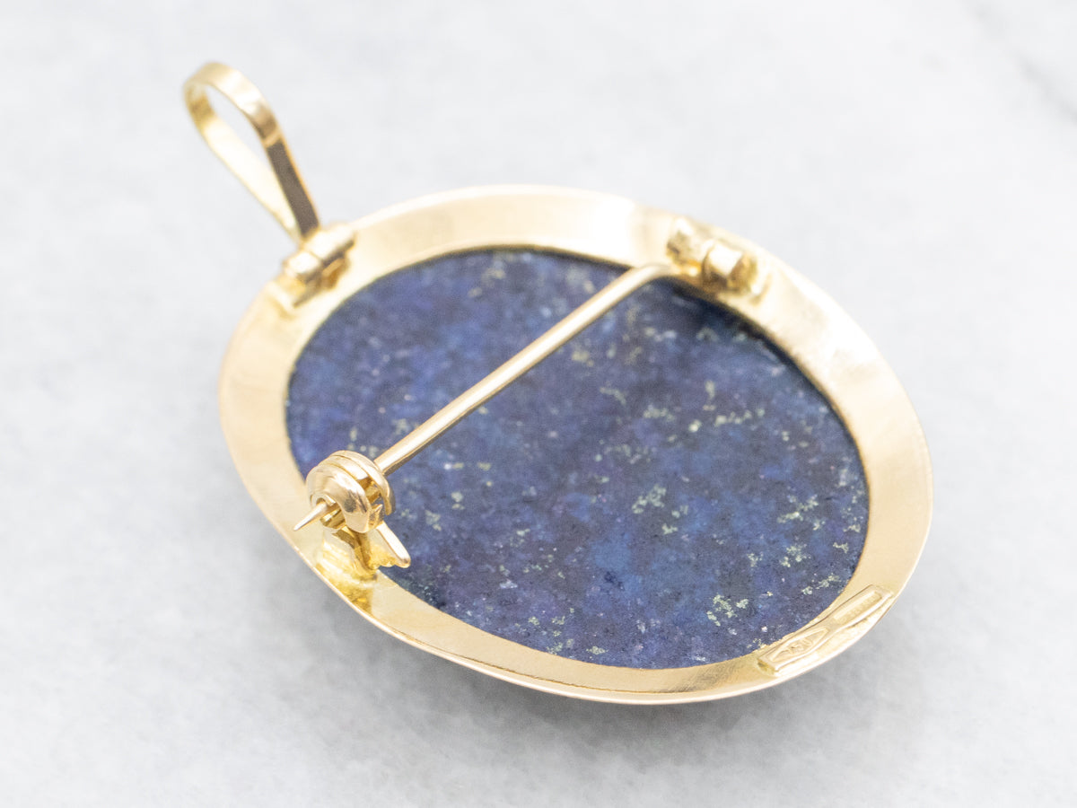 Polished Gold Lapis Lazuli Brooch or Pendant