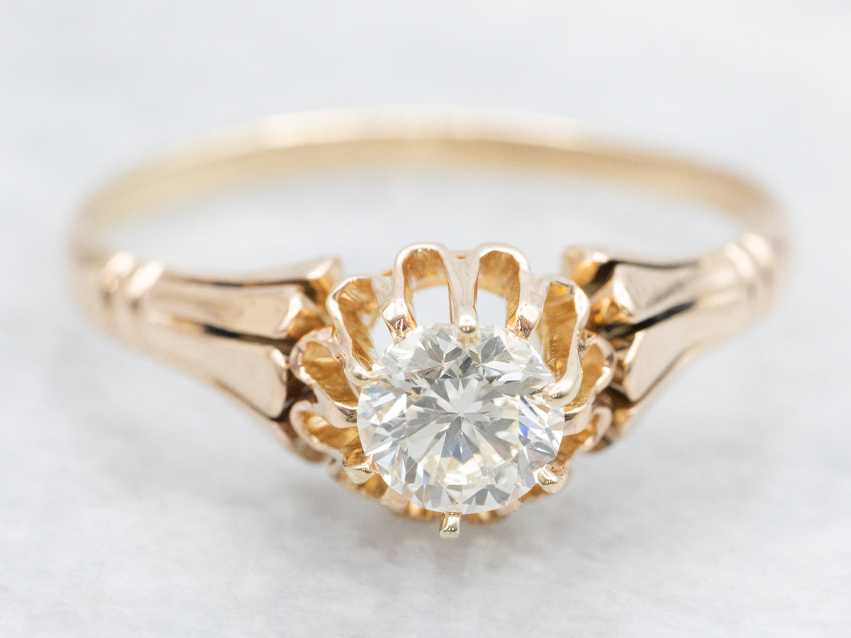 Antique Rose Gold Buttercup Diamond Engagement Ring