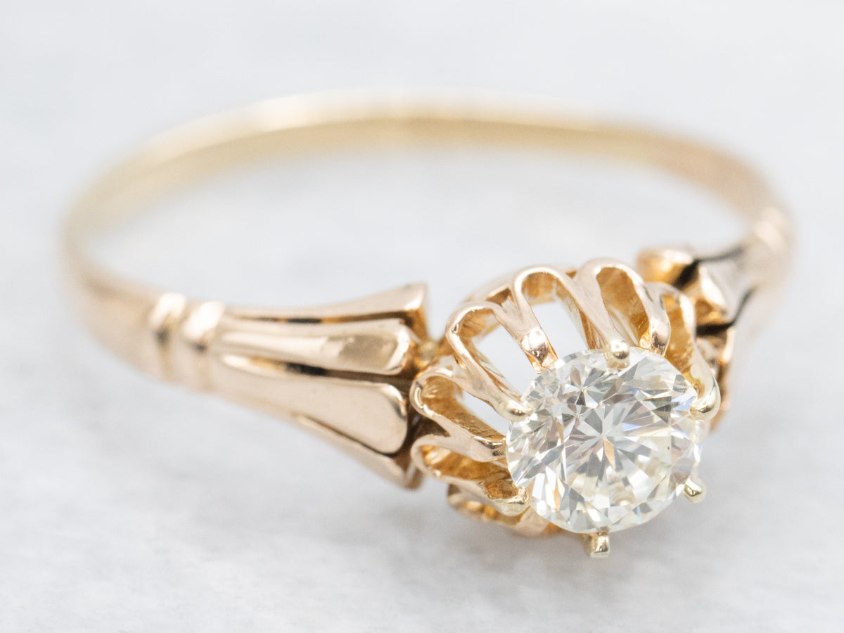 Antique Rose Gold Buttercup Diamond Engagement Ring