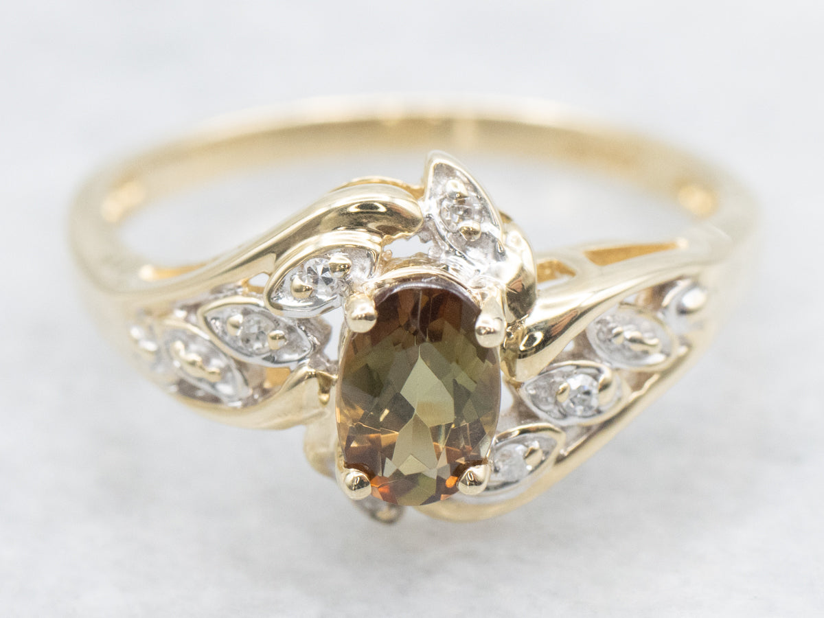 Botanical Gold Andalusite and Diamond Bypass Ring
