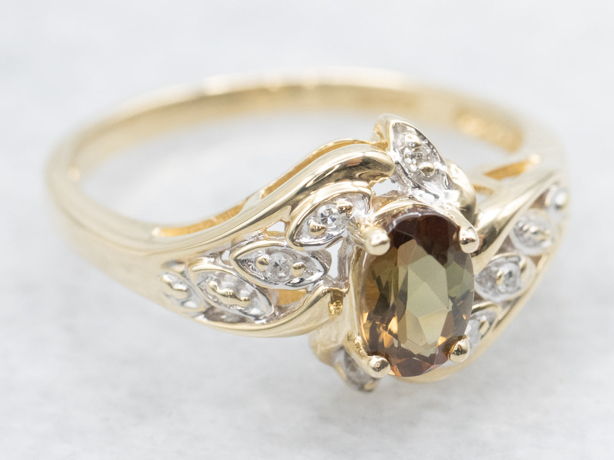 Botanical Gold Andalusite and Diamond Bypass Ring