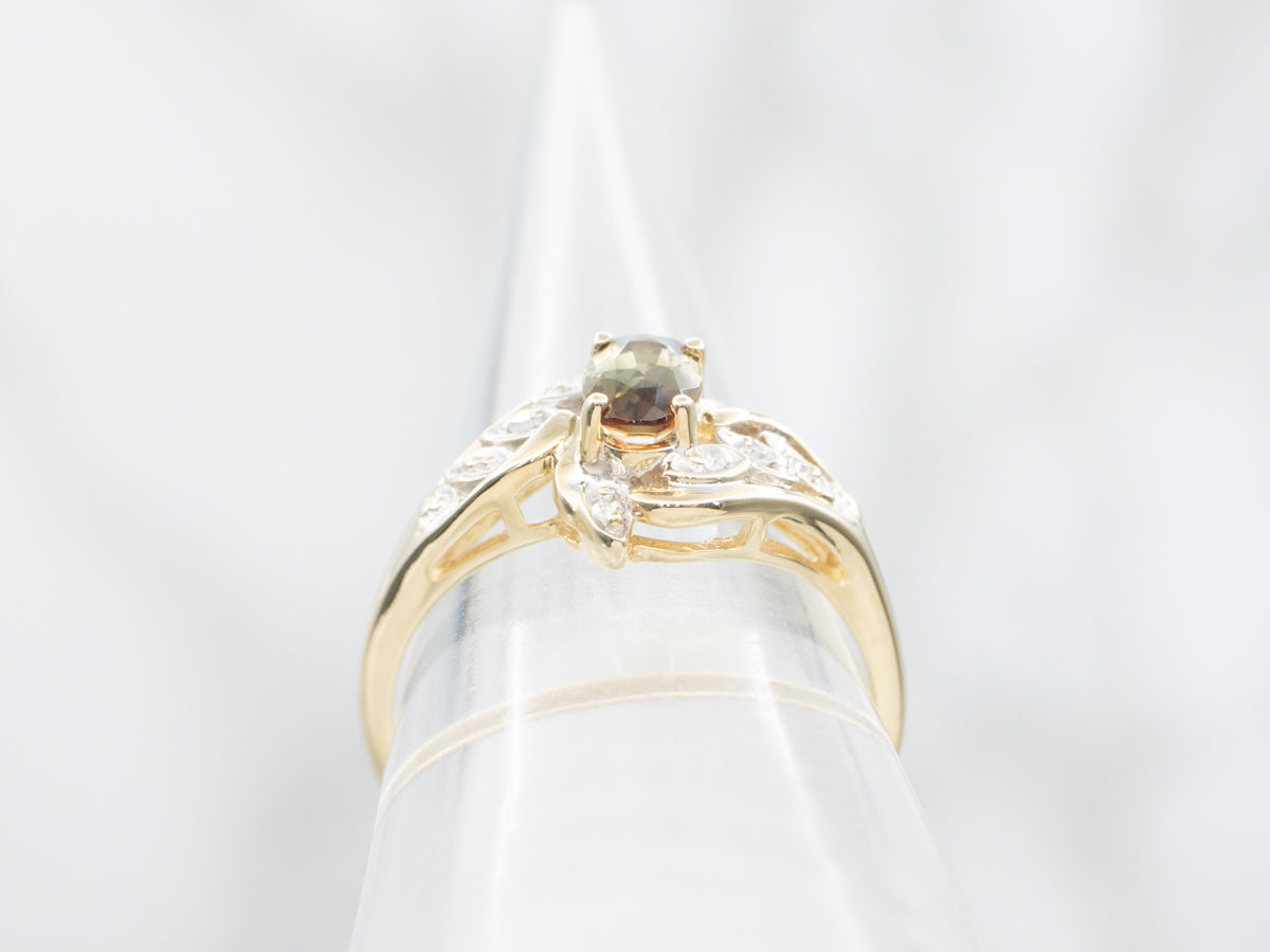 Botanical Gold Andalusite and Diamond Bypass Ring