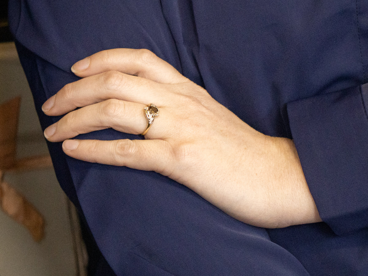 Botanical Gold Andalusite and Diamond Bypass Ring