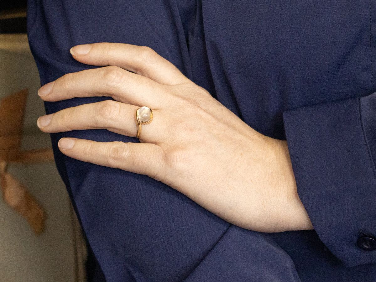 East-West Set Moonstone Bypass Ring