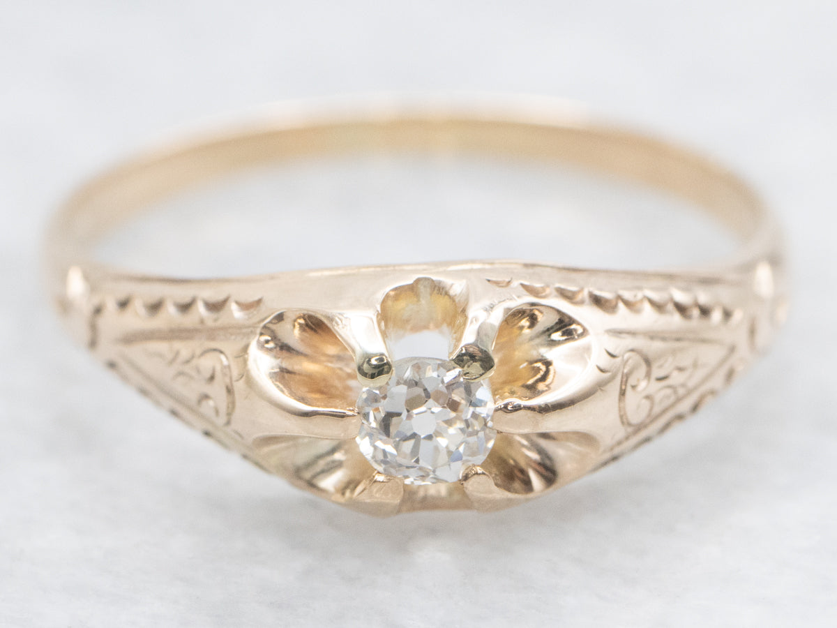 Sweet Victorian Old Mine Cut Diamond Solitaire Engagement Ring