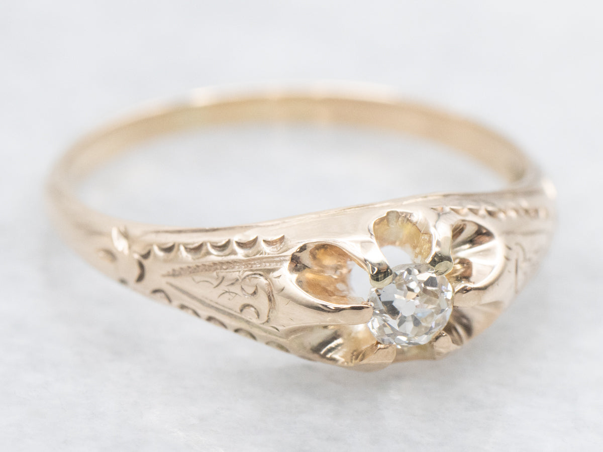 Sweet Victorian Old Mine Cut Diamond Solitaire Engagement Ring