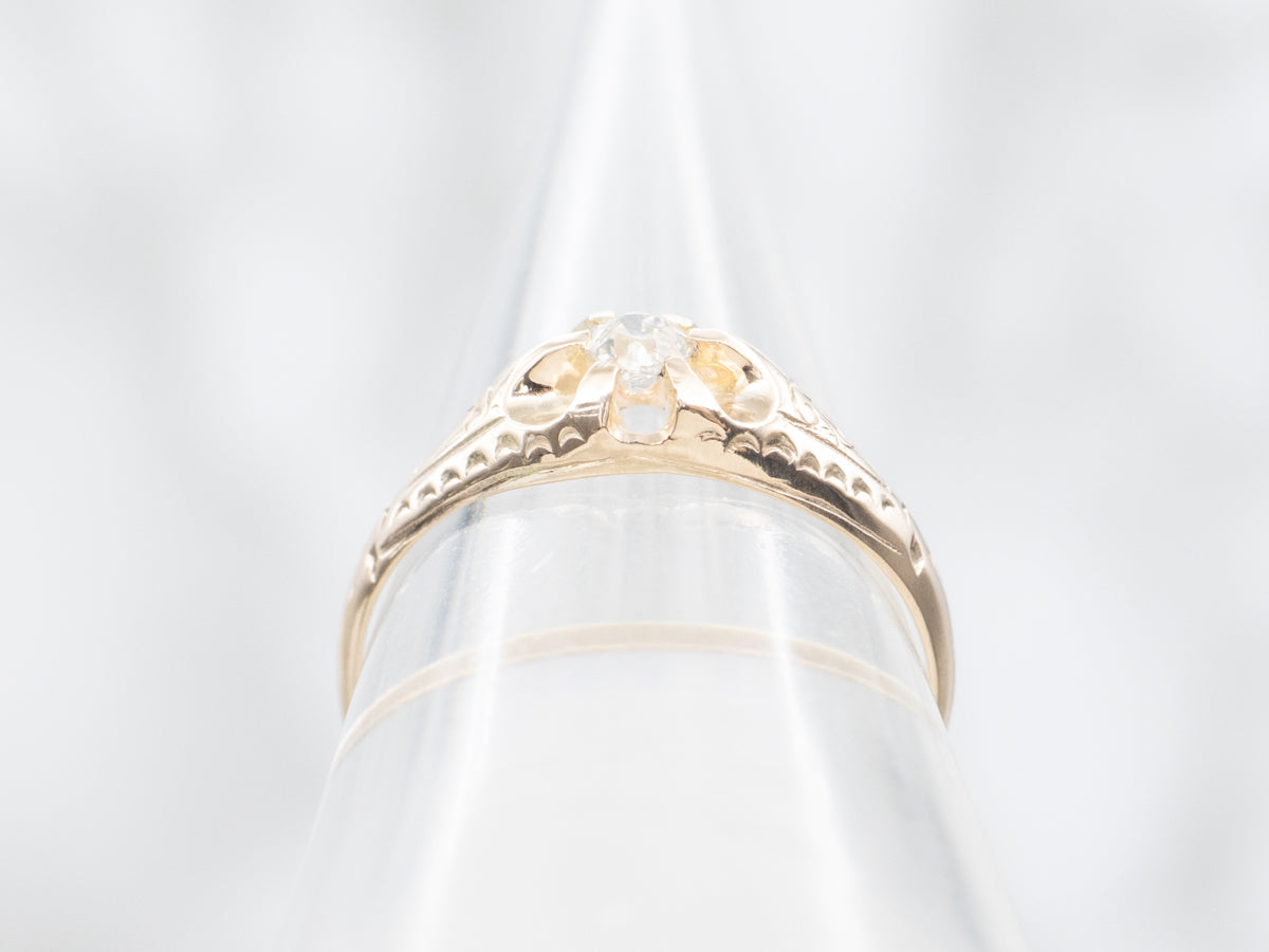 Sweet Victorian Old Mine Cut Diamond Solitaire Engagement Ring