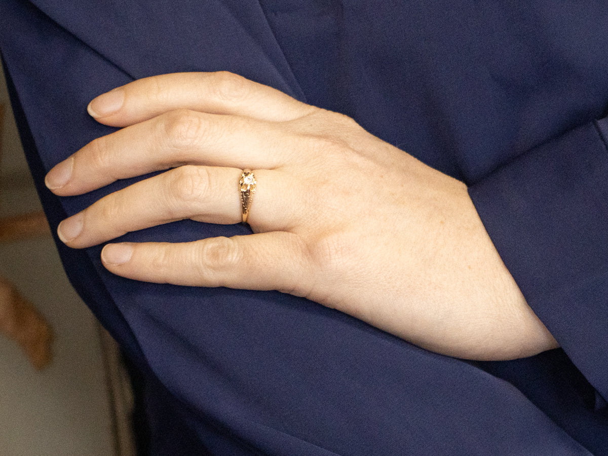 Sweet Victorian Old Mine Cut Diamond Solitaire Engagement Ring