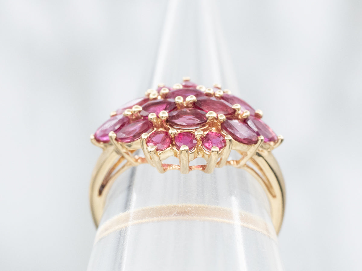 Vintage East to West Ruby Cluster Cocktail Ring