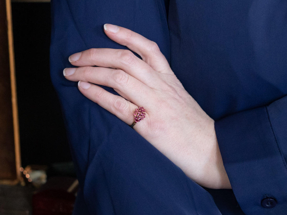 Vintage East to West Ruby Cluster Cocktail Ring