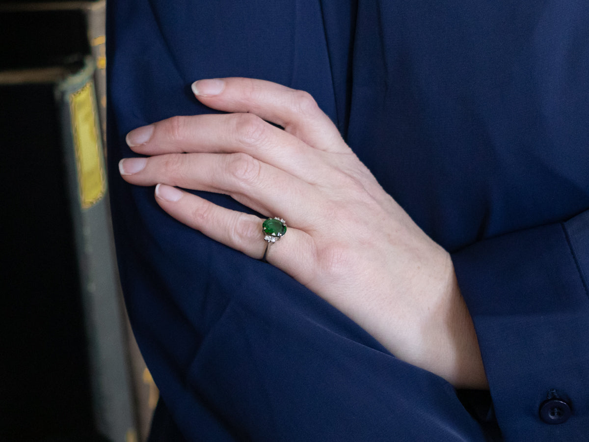 Green Tourmaline and Diamond Ring in White Gold