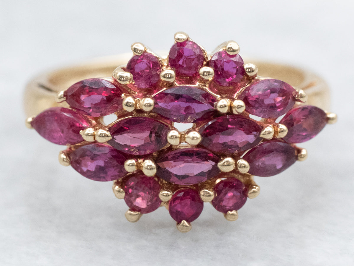 Vintage East to West Ruby Cluster Cocktail Ring
