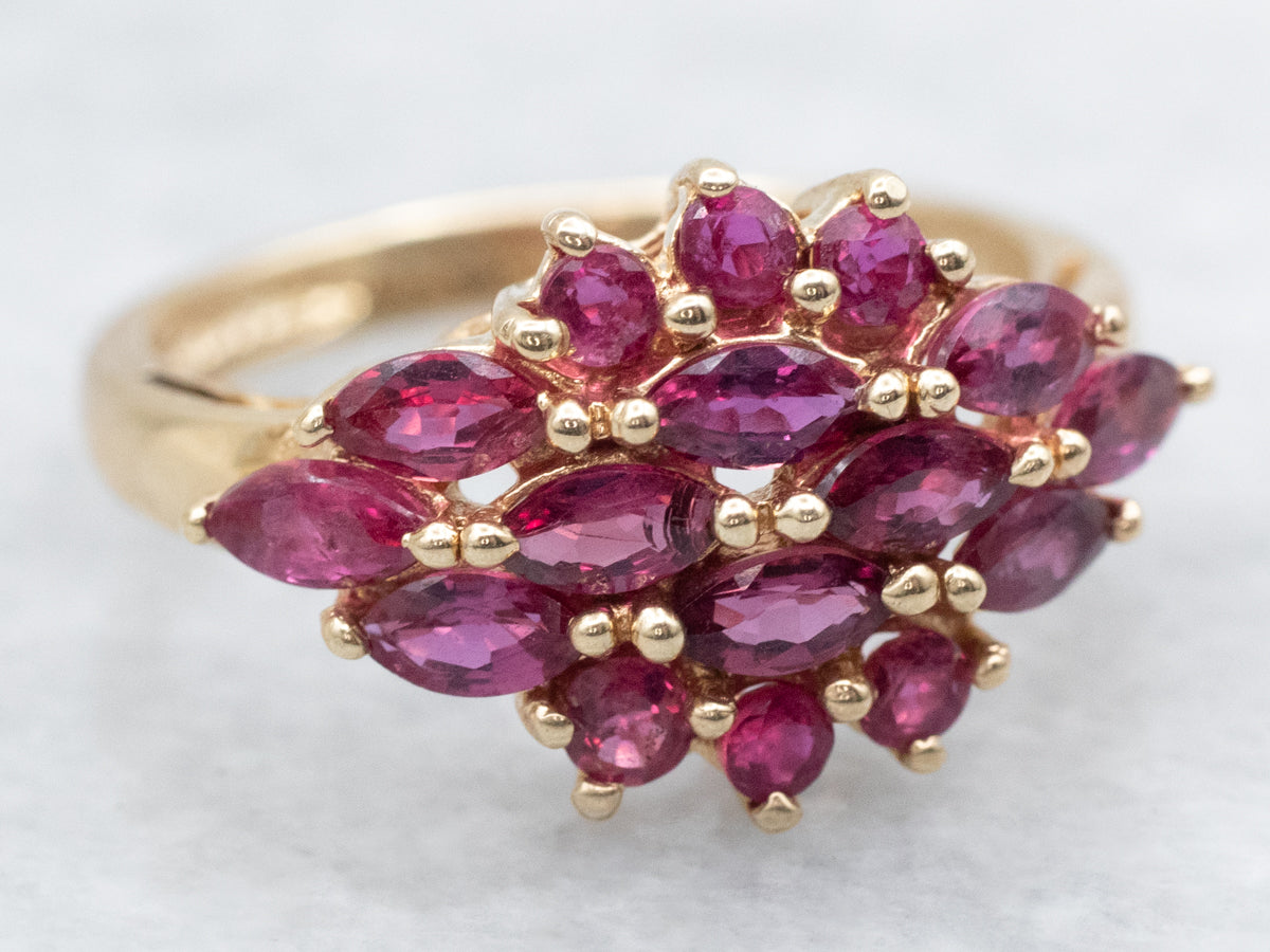 Vintage East to West Ruby Cluster Cocktail Ring