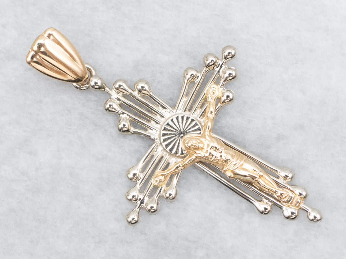 Two Tone Gold Crucifix Cross Pendant