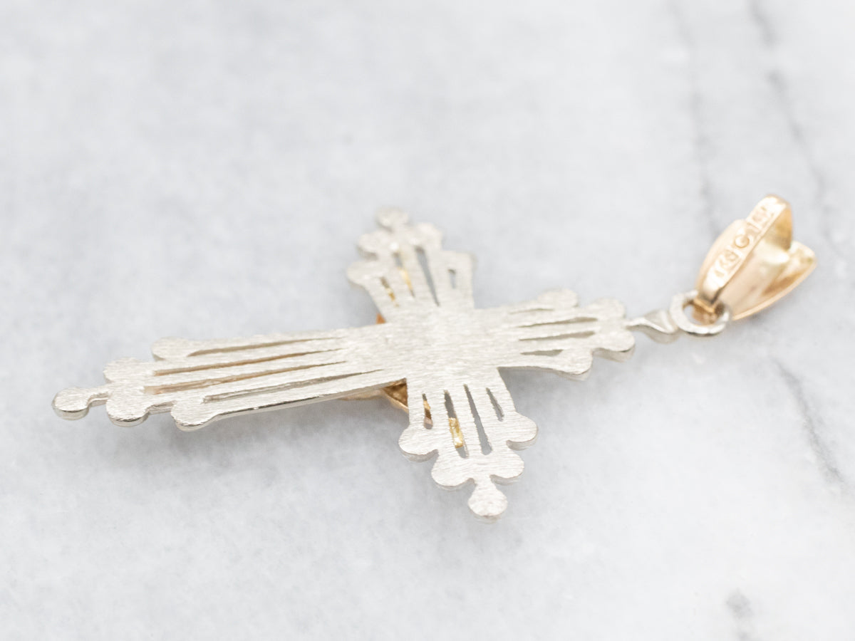 Two Tone Gold Crucifix Cross Pendant