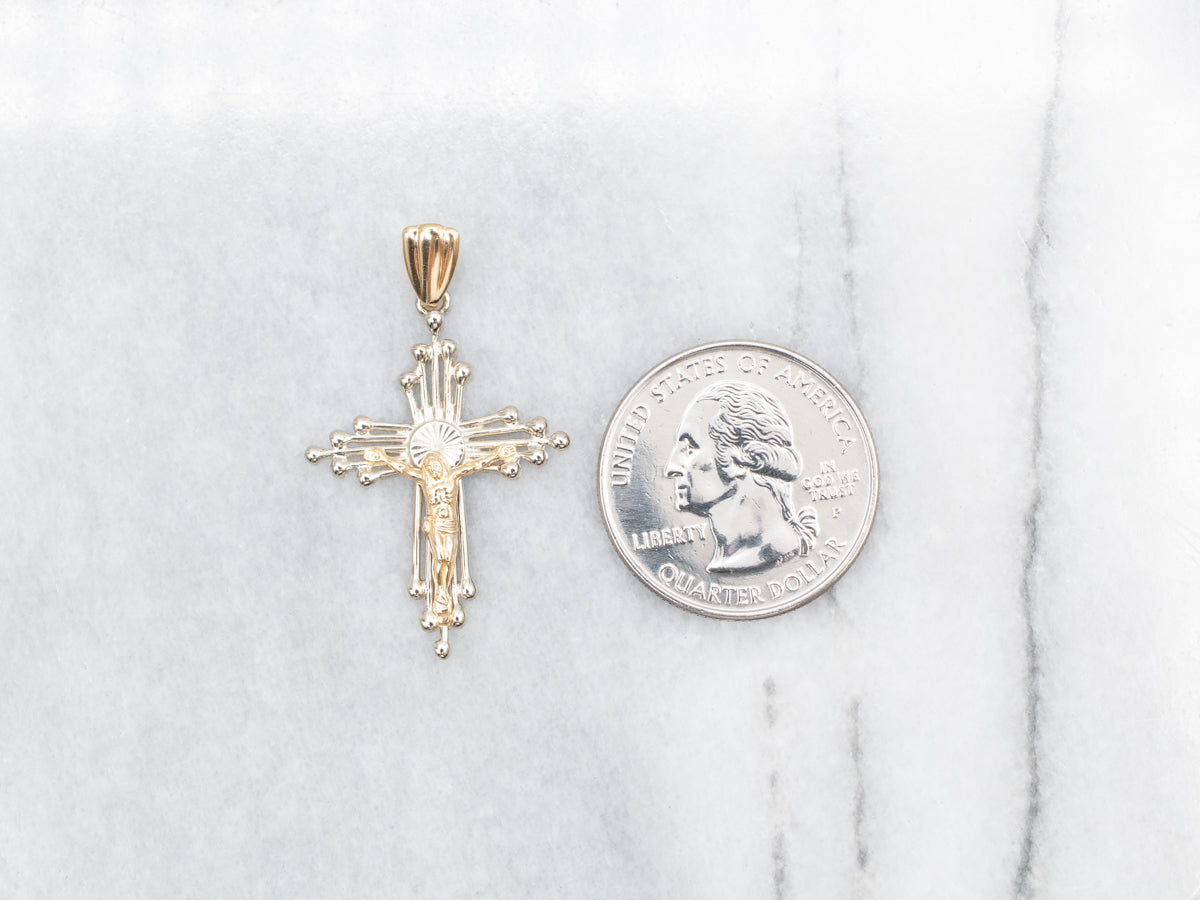 Two Tone Gold Crucifix Cross Pendant